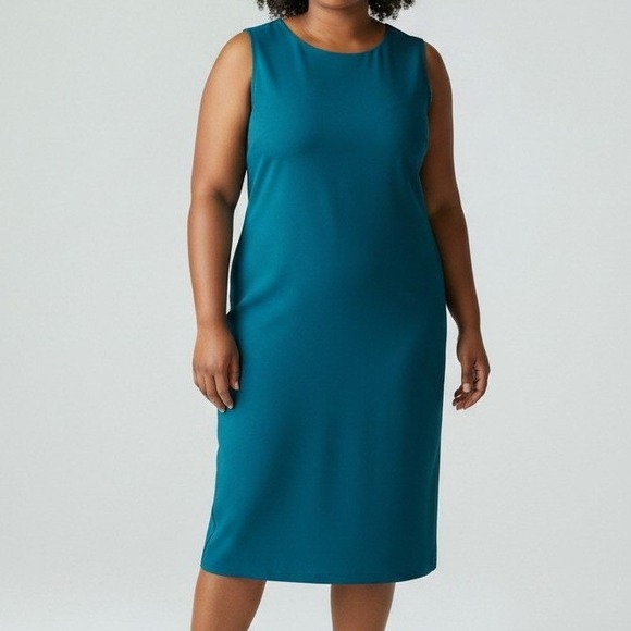 AYM Studio Dresses & Skirts - AYM Women Shift Dress 3XL Teal Blue Sleeveless Bamboo Cotton Sustainable Minimal